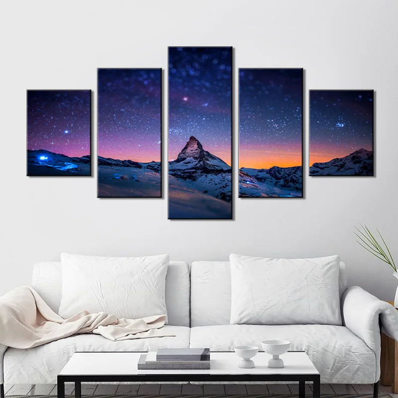 5 шт. пейзаж холст живопись искусство принт звездное небо и снег горы украшение