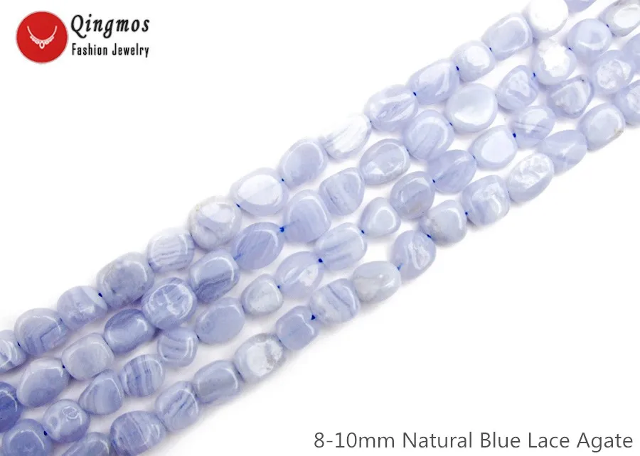 8-10mm Baroque Qingmos натуральные 9-10 мм круглые синие кружевные Агаты, каменные бусины для изготовления ювелирных изделий, колье, браслет, серьги, сделай сам, 1" пряди 817 - Цвет: 8-10mm Baroque