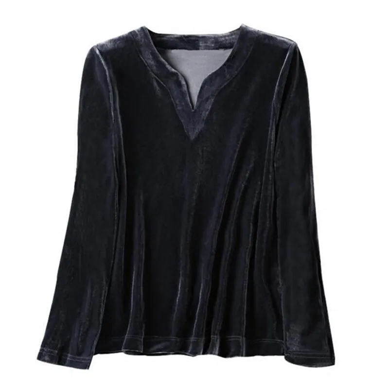 Женская бархатная Блузка с V-образным вырезом свободного покроя |