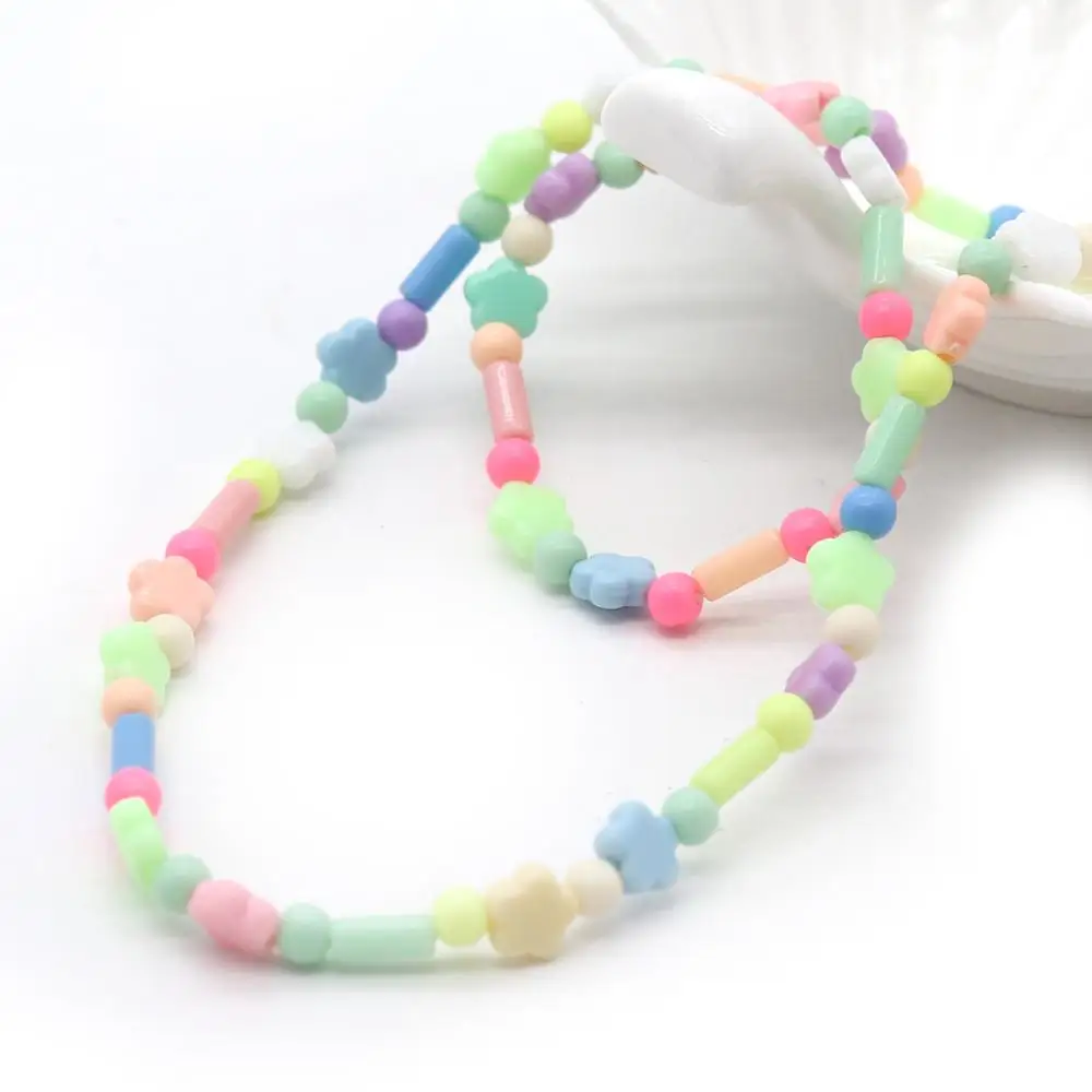 2pcs/set Elastic Bead String Necklace Set For Women Girl Kids Resin Flower Bracelet Sweet Cute Jewerly Accessories Gift | Украшения и