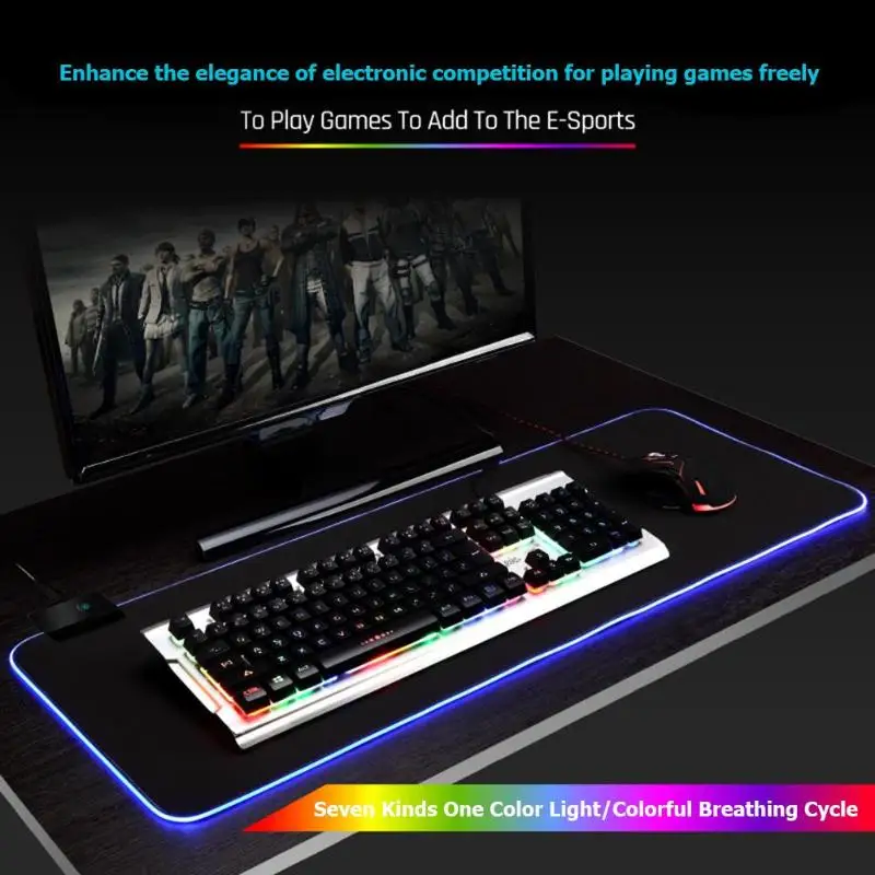 Большой светодиодный коврик для мыши RGB USB проводной резиновый игровой