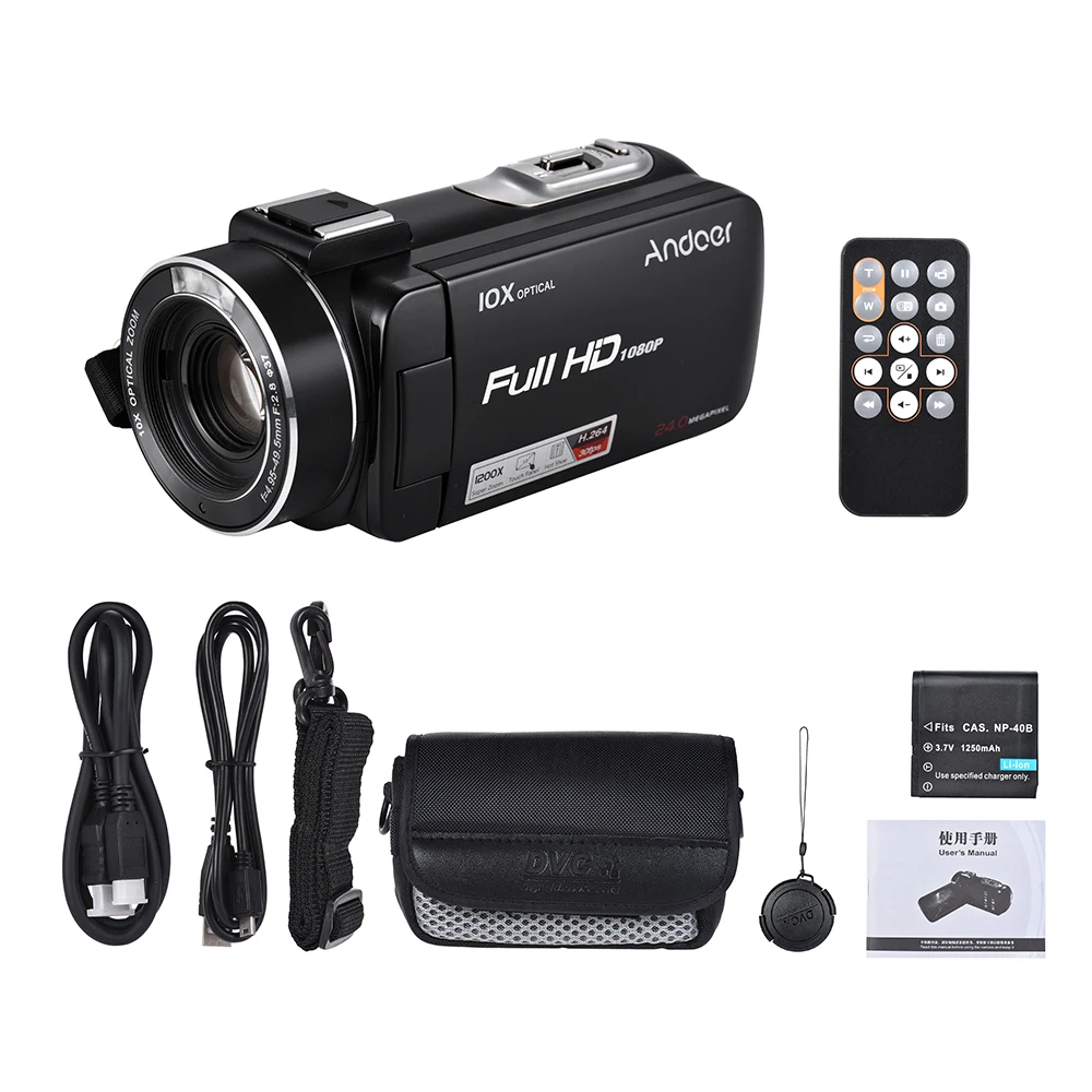 Цифровая видеокамера Andoer HDV Z82 1080P Full HD 24 МП с 10 кратным оптическим зумом сенсорный