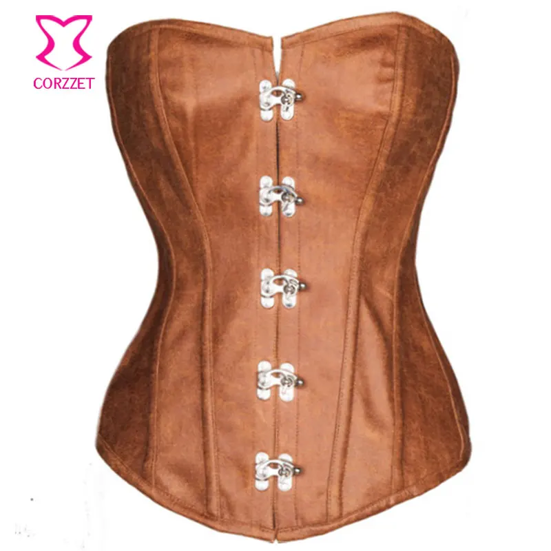 

Corzzet Black Brocade Leather Steel Boned Steampunk Corselet Waist Trainer Lingerie Slimming Party Corsets And Bustiers