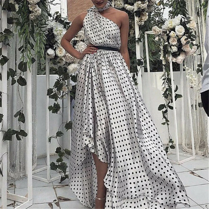 Женское элегантное платье макси без рукавов Элегантное Длинное в горошек с
