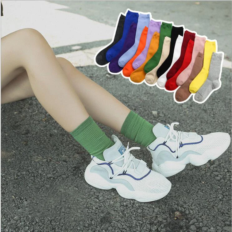 Women long cotton socks high tube lovely soft short sock breathable sweat-absorbing casual long vintage socks hosiery