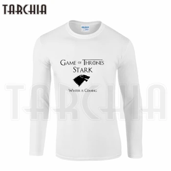 Бренд TARCHIA, европейский размер, длинный рукав, футболка, Игра престолов, зима, скоро Старк, принт, Мужская футболка, хлопок, размера плюс, Homme - Цвет: white3