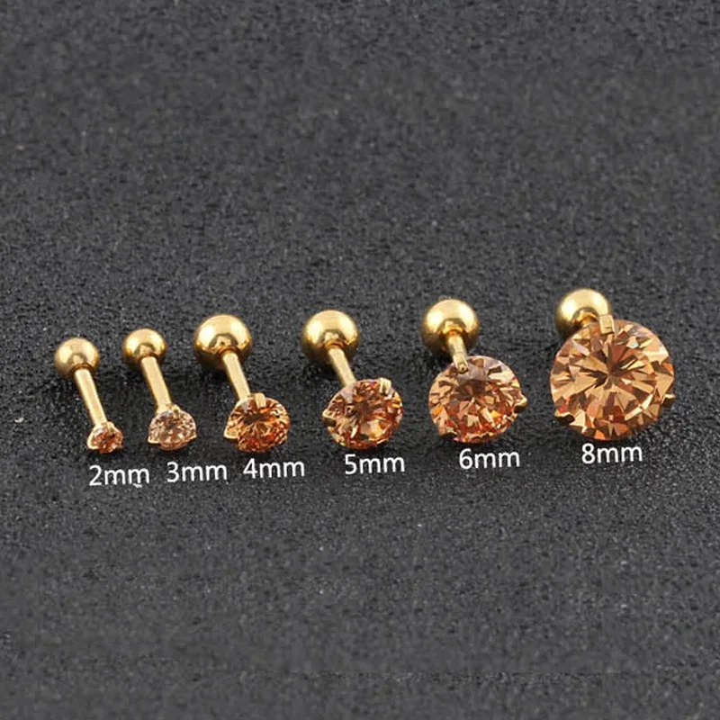 Серьги из хирургической стали круглый кубического циркония серьги пуссеты малый