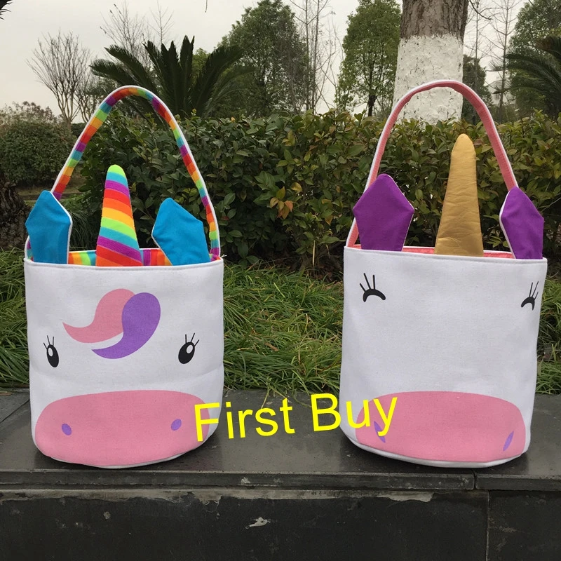 20pcs/lot Wholesale 2019 newest canvas tote basket fashion easter tail bukets children monogram bunny unicorn bucket | Дом и сад