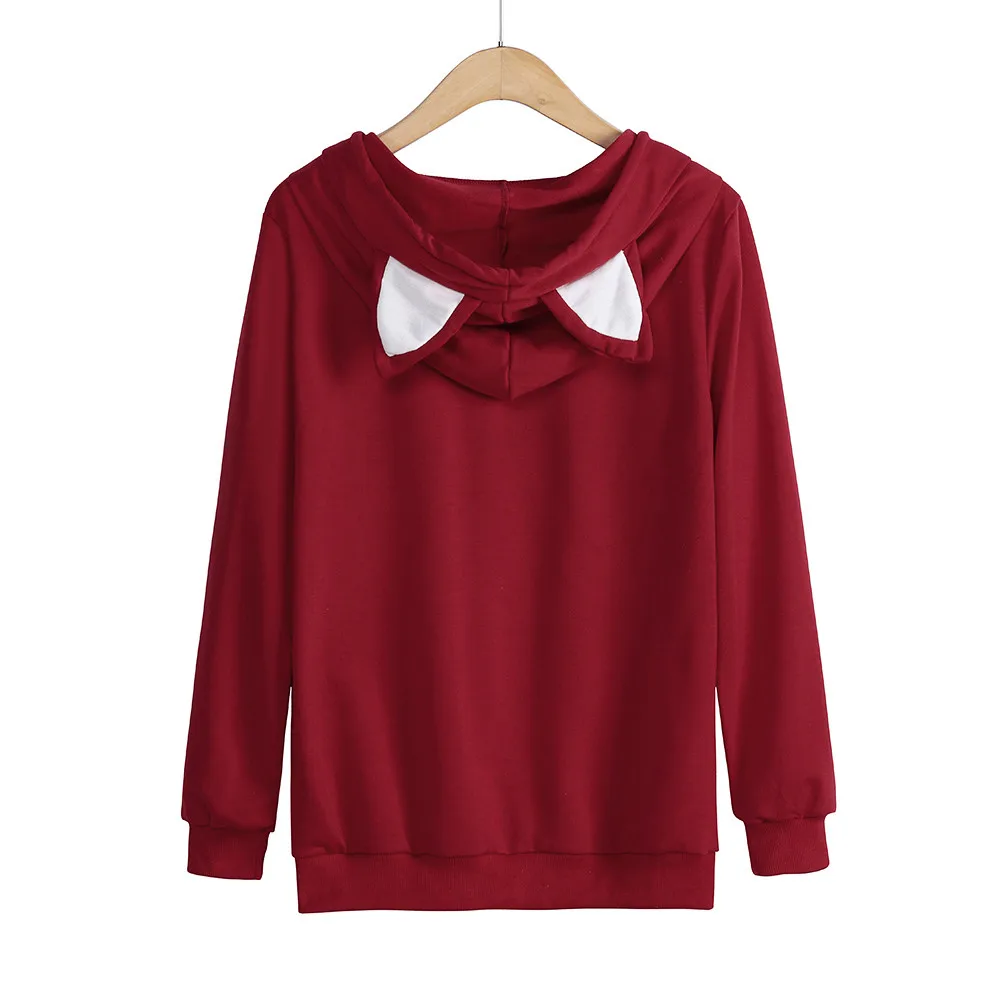 Женская толстовка с капюшоном длинными рукавами и рисунком кота пуловер топы