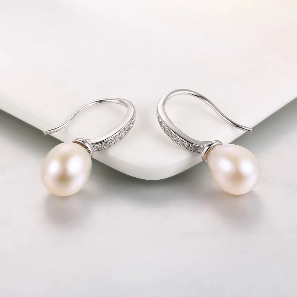 MoBuy 100% 925 Sterling Silver Jewelry 9mm Freshwater Pearl Earring White Gold Plated For Women Wedding MBEI005 | Украшения и