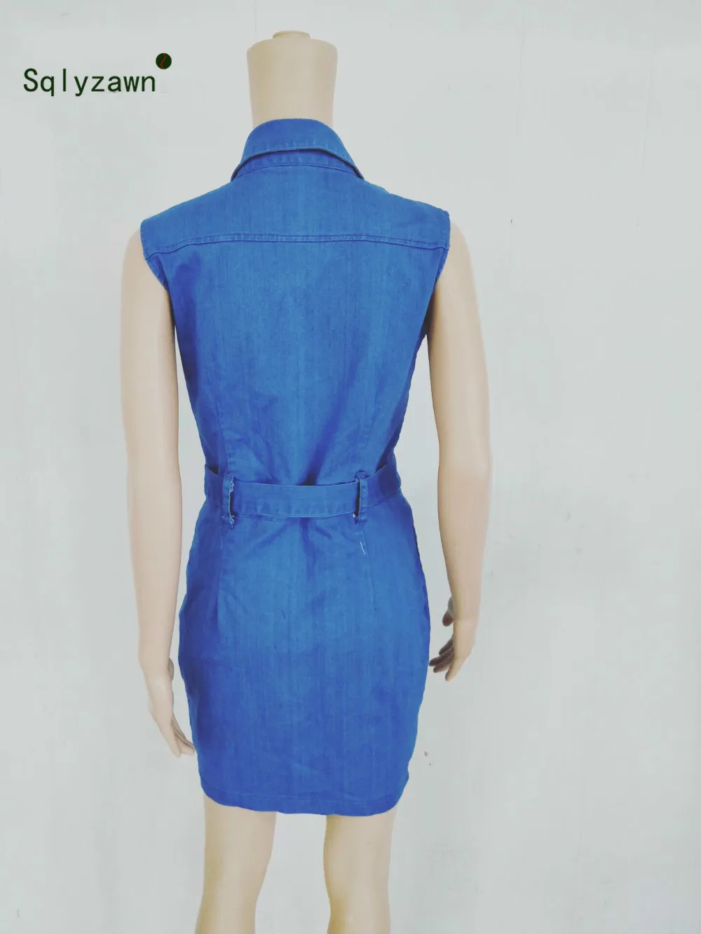 Женское джинсовое платье с поясом Элегантное повседневное карандаш без рукавов