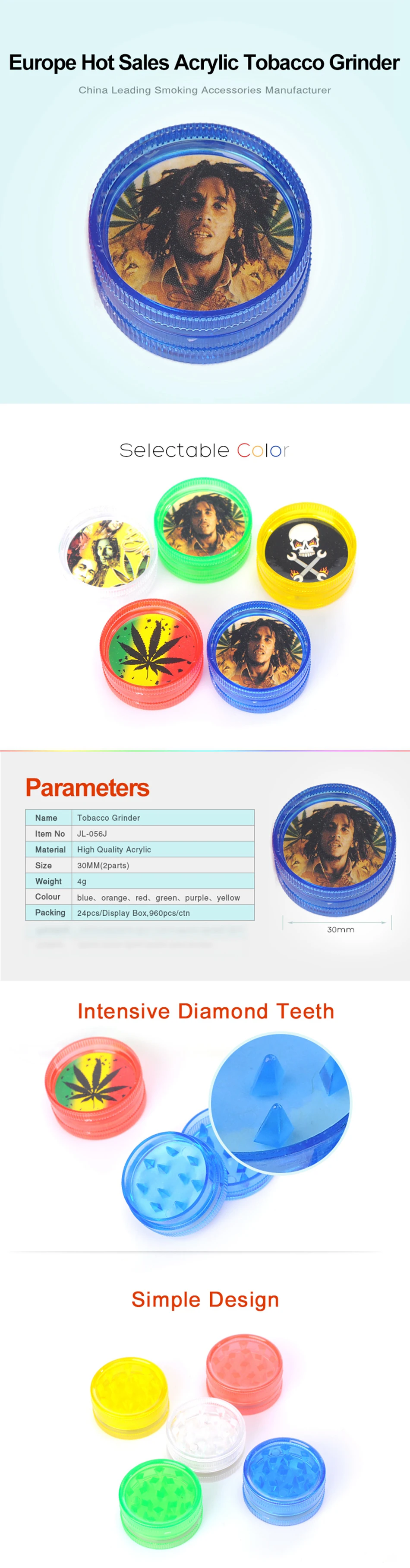 24pcs/lot Diameter 30mm Small Plastic Herb Grinder Spice Chromium Crusher Storage Cigarette Paper Tobacco Grinder