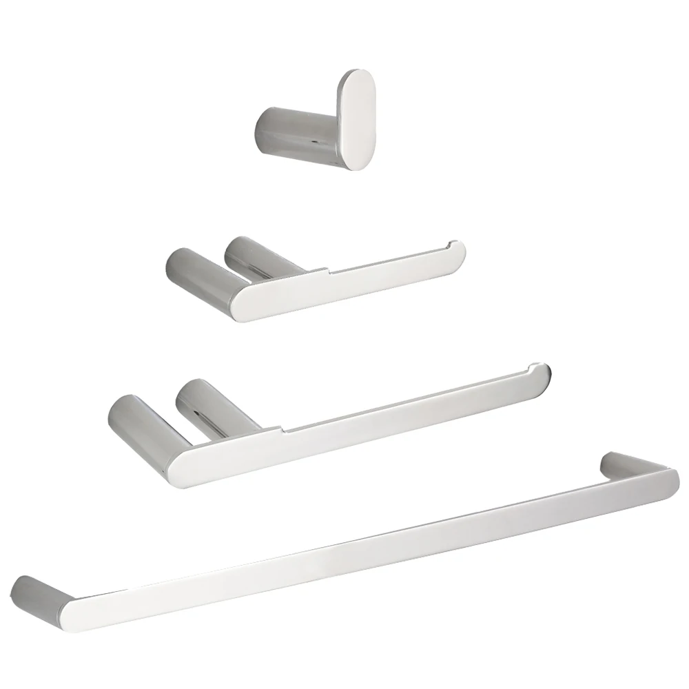 

Leyden Chrome 4pcs Bathroom Accessories Set 304 Stainless Steel Single Towel Bar Holder Towel Ring Toilet Paper Holder Robe Hook