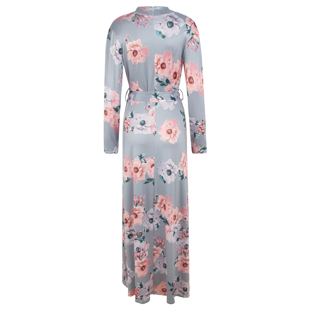 Женское винтажное длинное платье с цветочным принтом Повседневное круглым