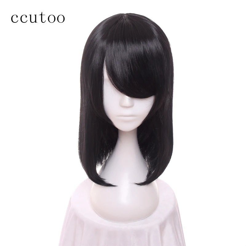 Ccutoo 35 см черные короткие до плеч косые бахромы синтетический парик для женщин