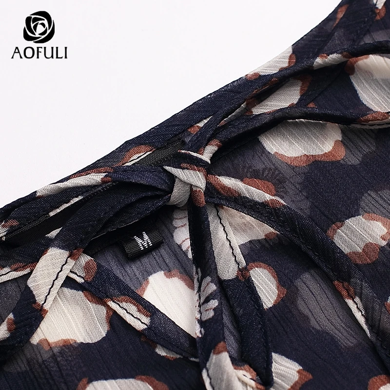 Блузка AOFULI L- 4XL 5XL Женская летняя шифоновая с принтом воланами коротким рукавом