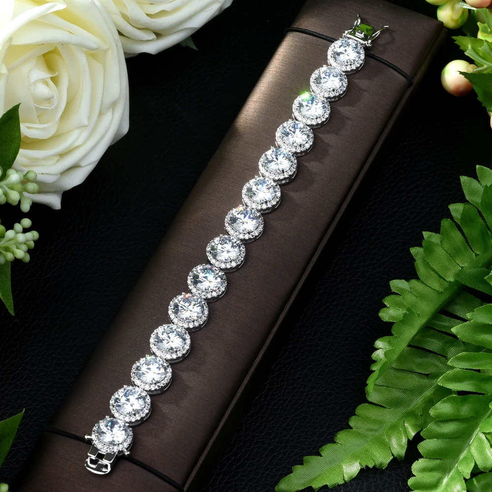 HIBRIDE New Luxurious Women Round Shape Bracelet Bride Wedding Zircon Bangles High Quality CZ Inlay for Girl Party B-78 | Украшения и