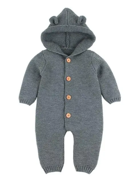 82W469 Gray Детский комбинезон с объемным рисунком медведя; вязаные забавные комбинезоны для новорожденных девочек; модные комбинезоны с капюшоном и длинными рукавами для малышей - Color: 82W469 Gray