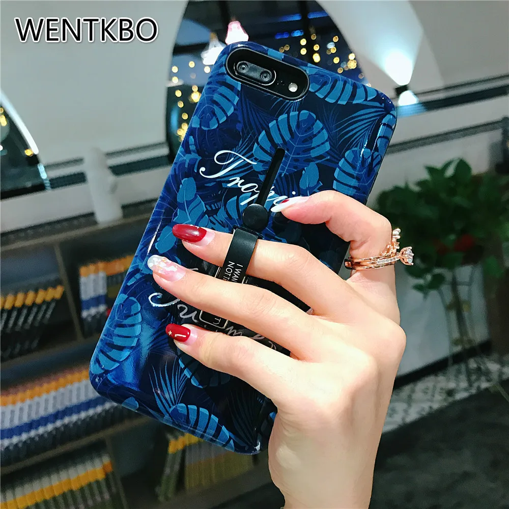 For Apple iPhone X XS MAX Classic Retro Flower Leaf Silicone Ring Phone Cases 6 6s 7 8 Plus Hide Stand Holder Cover |
