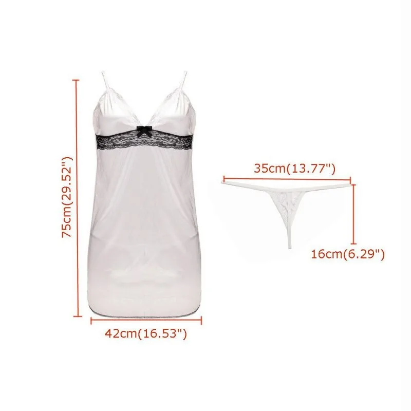 Sexy Women Lingerie Lady Underwear Lace Night Dress White Babydoll Sleepwear with G-string Sleeping Wear Lack Tight Bow