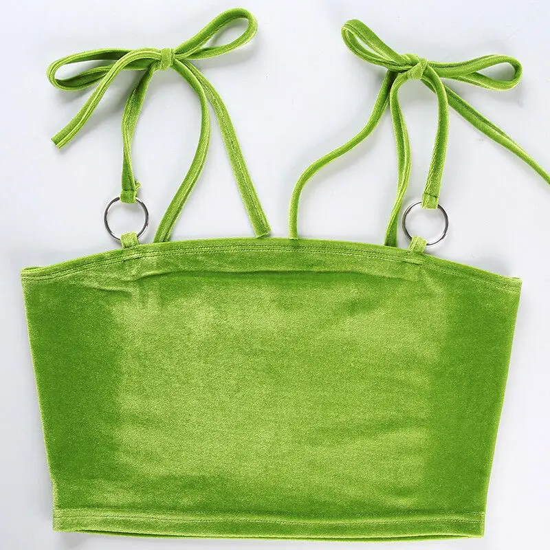 Летний сексуальный женский топ на бретельках бандажный бархатный кроп для