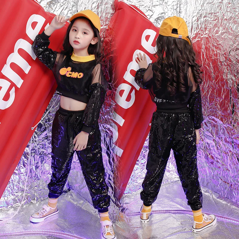 Танцевальные костюмы для девочек расшитые блестками джаз хип-хоп танцевальные