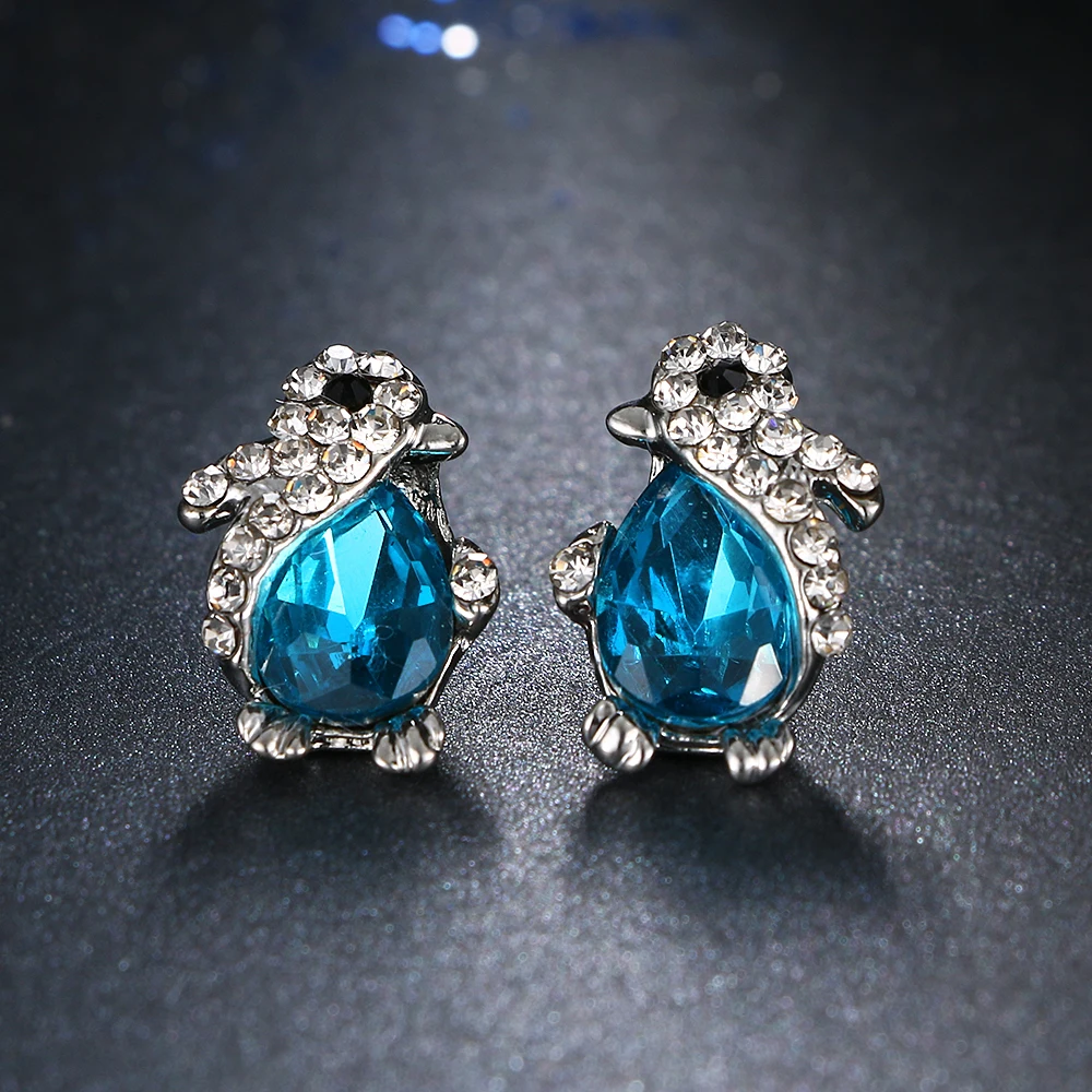 NoEnName_Null 2017 модные уникальные дизайнерские милые синие серьги в форме пингвина с кристаллами Платиновый