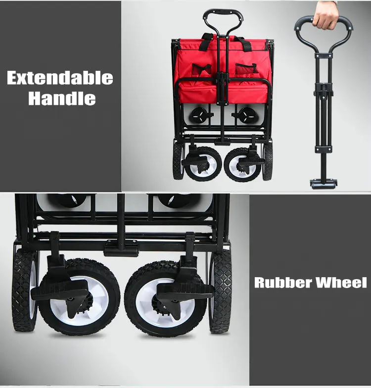 Upgrade Household Portable Shopping Cart with Table, Steel Frame Outdoor Camping Cart, Folding Utility Wagon with Side Table