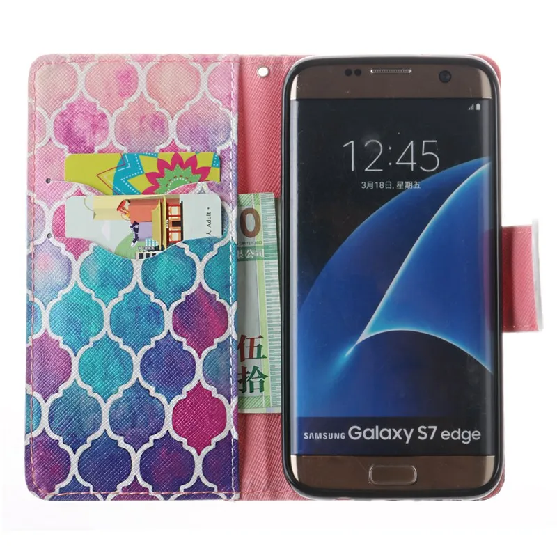 2016 New Colour Prismatic Flower Wallet Leather For Samsung Galaxy S7 edge G9300 Luruxy Case Cover |