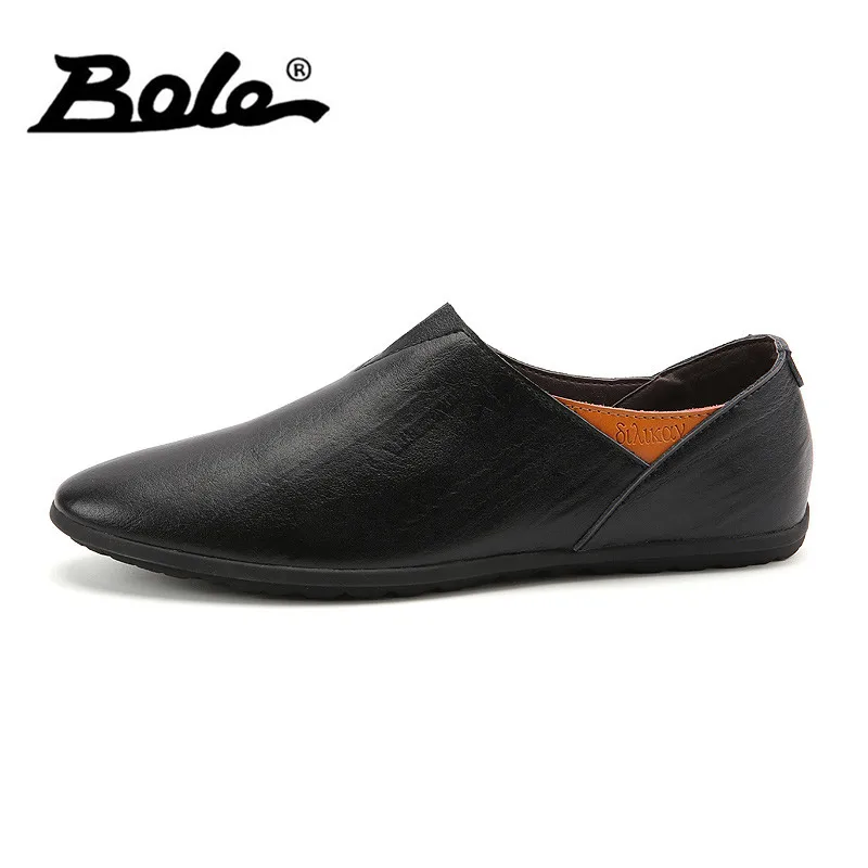 BOLE Men Leather Shoes Big Size 38~45 High Quality Pointed Slip On Loafers Soft Moccasins Brand Flat Driving | Обувь