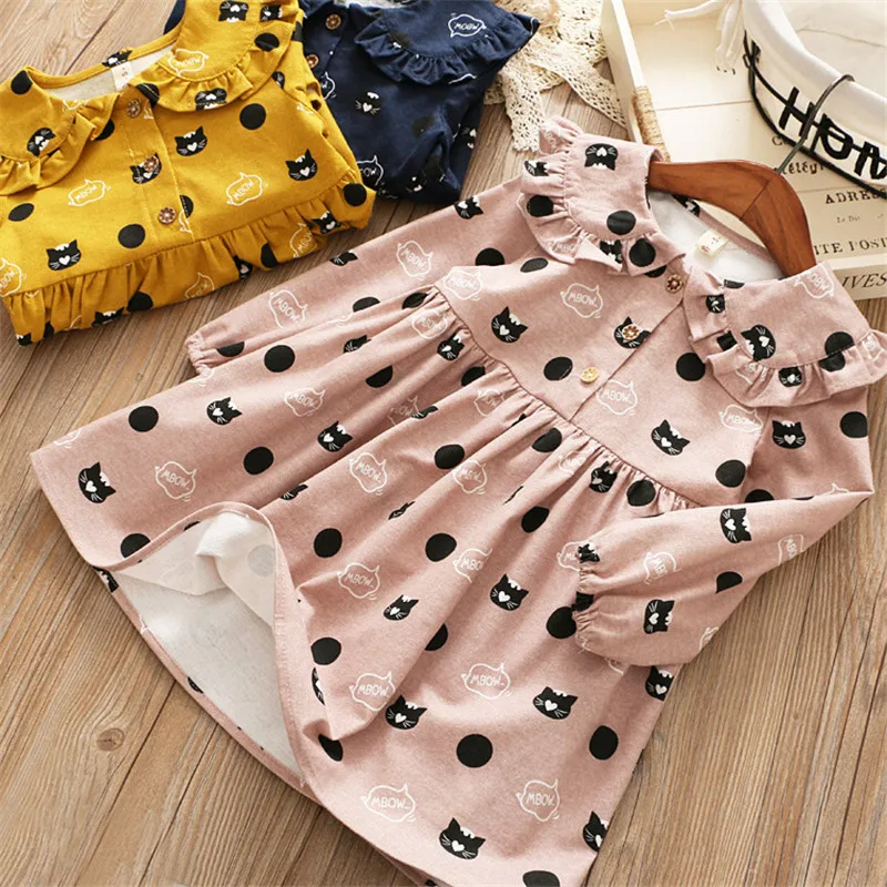 2018 осеннее платье высокого качества для девочек хлопковое Повседневное с