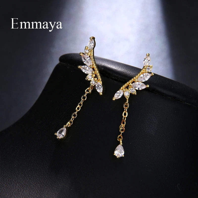 Женские серьги гвоздики в виде листьев Emmaya с прозрачным