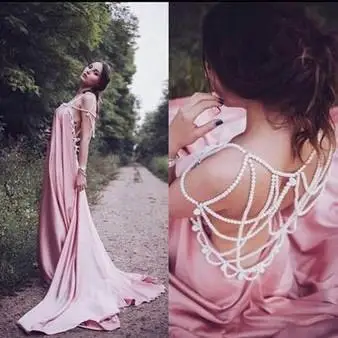 pink Сексуальным вырезом на спине и жемчугом Беременность фотографии вечернее платье размера плюс кораллового цвета; длинное платье для выпускного вечера вечерние Дубай BHA2099 - Цвет: pink