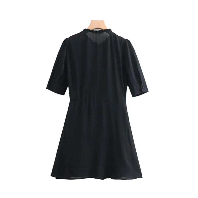 Винтаж 2019 Boho черное элегантное платье с рюшами женское шифоновое мини