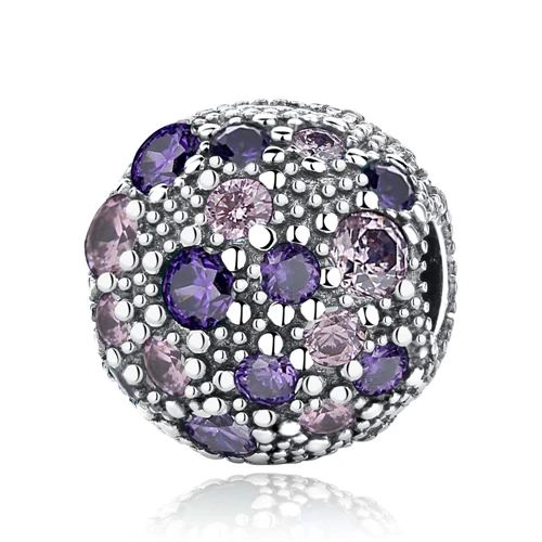 Purple Crystal Аутентичные 925 пробы серебряные хрустальные бусины подвески цветок клип безопасности пробка бусины прозрачный CZ Подходит для оригинальных браслетов Pandora - Цвет: Purple Crystal