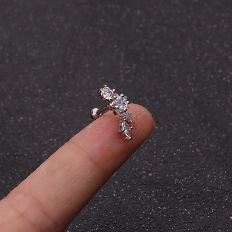 Серьги гвоздики из нержавеющей стали Серебристые Изогнутые фианитовые хрящи 20 г