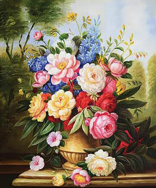 

Peony vase on the table flower Arts Needlework 14CT Canvas Unprinted Handmade Embroidery Aide Cross Stitch Kits DIY Home Decor