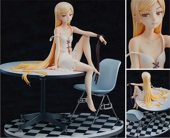 Аниме Monogatari Bakemonogatari Oshino Shinobu окрашенное белое платье сидячий стол Ver ПВХ фигурка Рождественский подарок игрушка B19