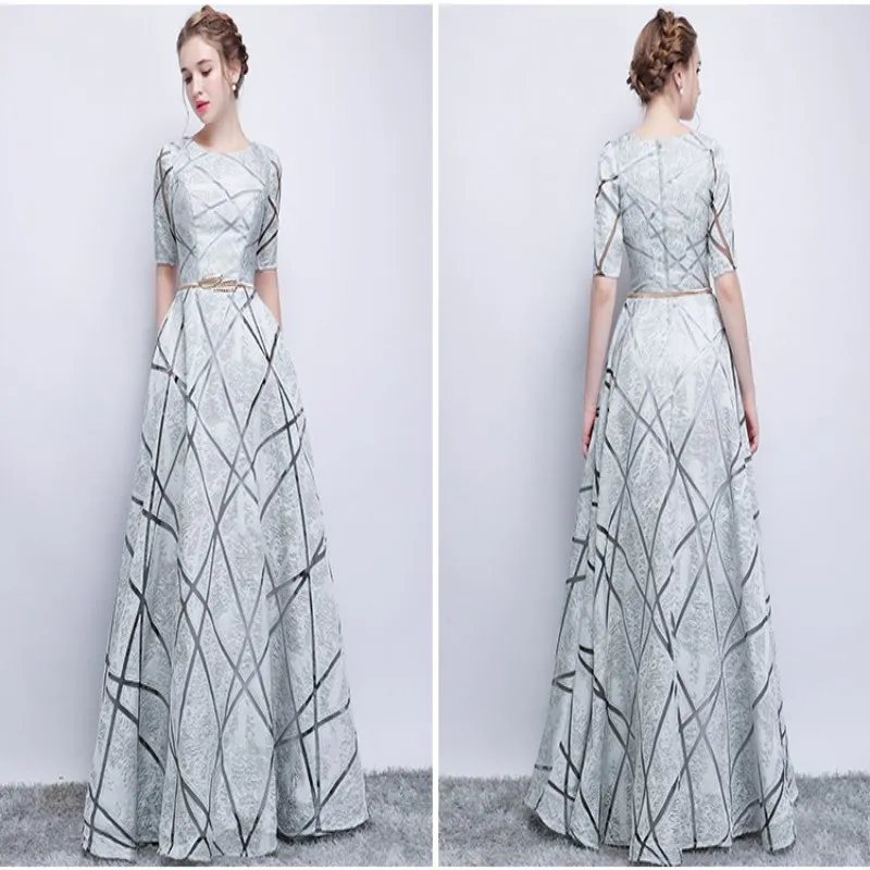 Robe De Soiree/вечернее платье невесты для банкета с круглым вырезом и короткими рукавами; элегантное платье в пол с карманами на молнии сзади; Vesta De Festa