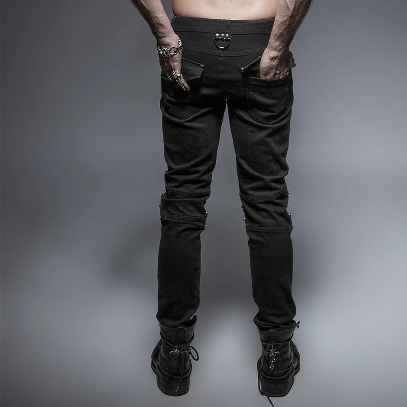 Steampunk Black Unique Armor Knee Man Washing Jeans Men's Trousers Pants Personality Fashion Punk | Мужская одежда