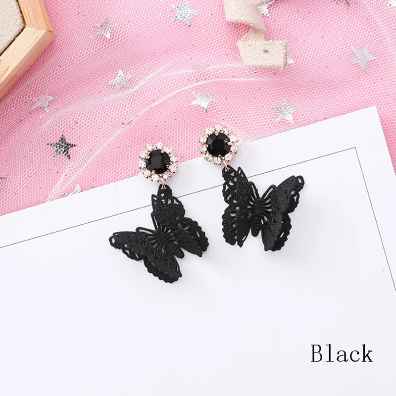 Anise Lady 3D Hollow Butterfly Crystal Stud Earrings Cute Rhinestone Lnsect Long Woman Oorbellen Wedding Party Jewelry | Украшения и