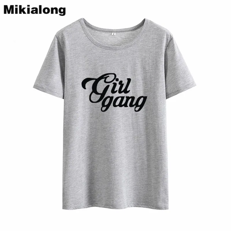 Mikialong Girl Gang Punk Rock T Shirt Femme 2018 Summer Short Sleeve Cotton T-shirt Women Black White Camiseta Feminina Tops | Женская