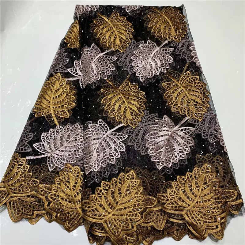 

African Lace Fabric Embroidered Nigerian Guipure for Wedding High Quality French Tulle Lace Fabric with Stones 5 yards/lot