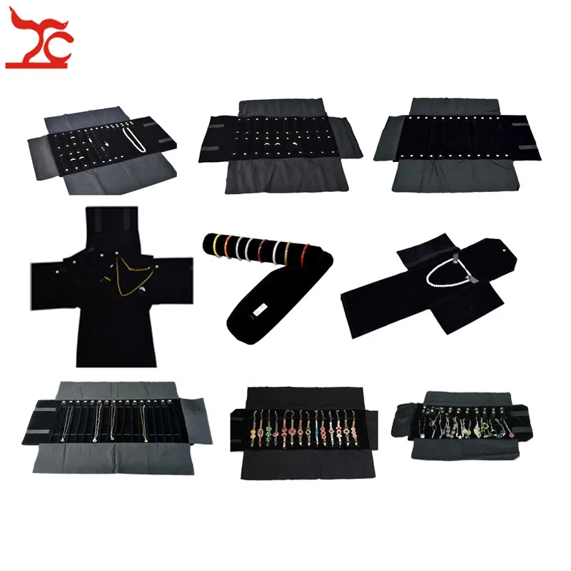 Wholesale Black Velvet Jewelry Display Rolls Travel Organizer Bag Foldable Earrings Ring Chain Pendant Necklace Storage Roll | Украшения и