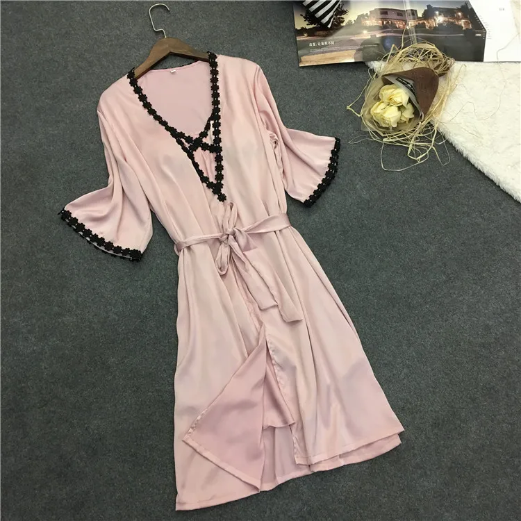 Lisacmvpnel 2 Pcs Short Sleeve Sexy Women Robe Sets With Pad Nightdress+Robe Bathrobe Elegant Homewear | Женская одежда