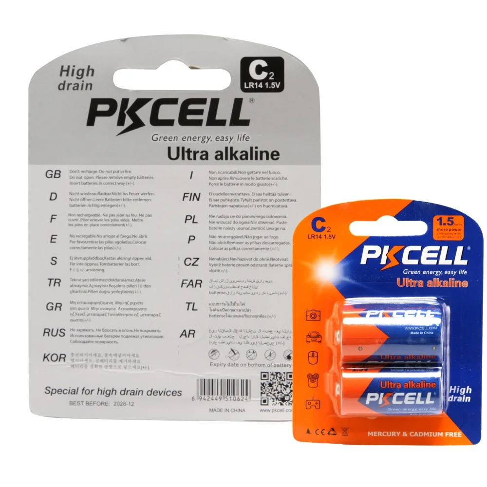 2 ячейки/карточка PKCELL 1 5 в размера C LR14 AM2 щелочная батарея первичные