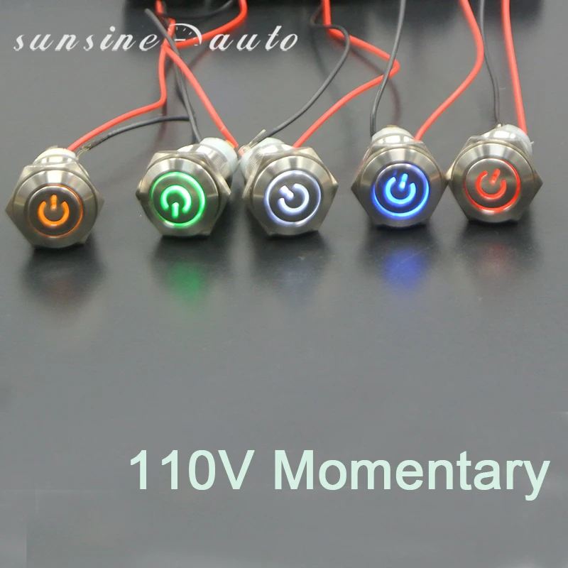 

Momentary Silver 16mm110V Metal Push Button Switch LED Power Mark 1NO 1NC Red Blue Yellow Green White For Car Boat Motor