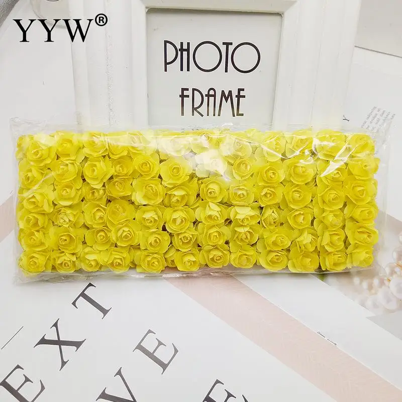 yellow 144 шт., искусственный цветок, милые бумажные розы, цветы для свадебного украшения, сделай сам, розы, венок, подарок, цветы для рукоделия, искусственные цветы - Цвет: yellow