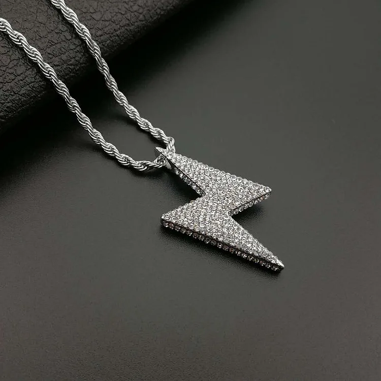 Hip Hop Bling flash Lightning Pendants with full zircon 316L Stainless Steel Jewelry for men free Chain Necklace Dropshipping | Украшения и