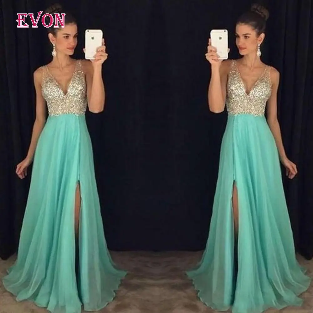 Vestidos de festa Дешевые Длинные платья для выпускного вечера с блестками и v-образным вырезом вечернее платье Vestidos de gala Vestidos de fiesta largos